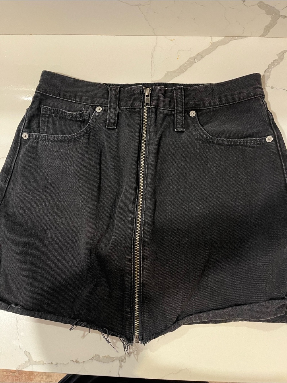 Madewell Black Front-Zip High-Waist Denim Shorts